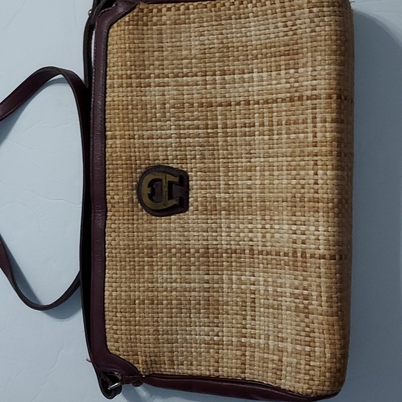 Vintage Etienne Aigner Weave Cloth and Leather Trim Shoulder Purse 7.5inHx11inW. - Picture 1 of 14